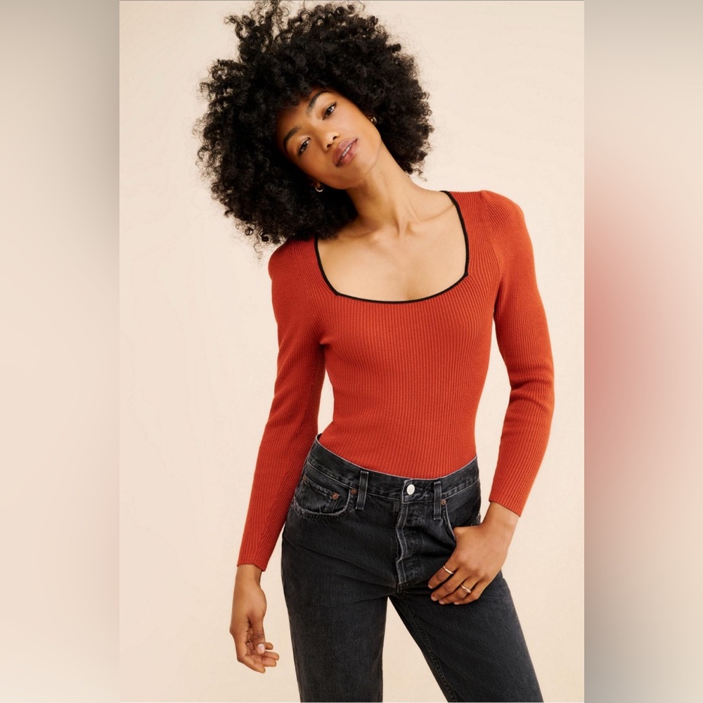 Maeve Anthropologie Terracotta Square Neck sweater top layering